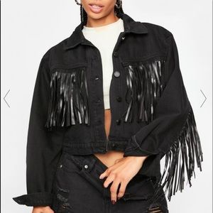 BLANKNYC Cropped Fringe Jacket - Battleship Black (small)